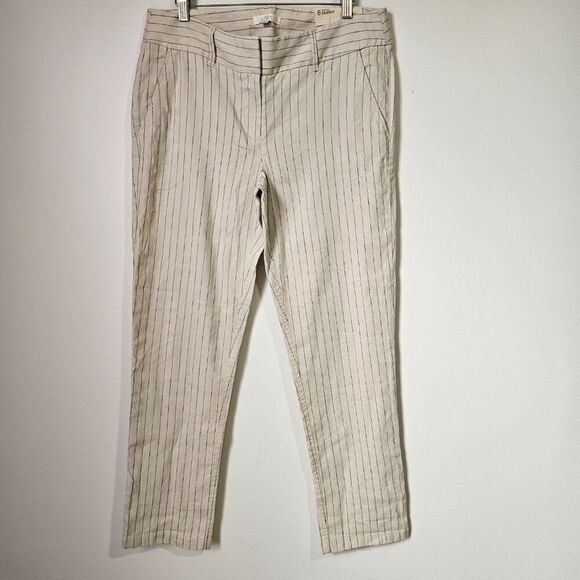 NWT LOFT MARISA LINEN BLEND STRIPED SOFT PANTS SIZE 8 WOMENS - Picture 1 of 15